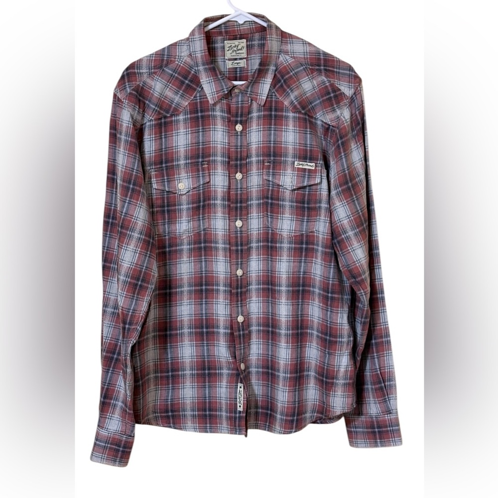 Lucky Brand Men Western Sportswear Plaid Shirt Large L Cotton Long Sleeves
